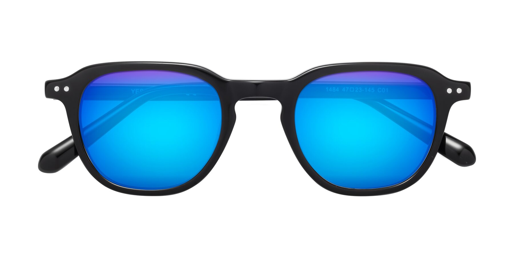 Folded Front of 1484 in Black with Blue Mirrored Lenses