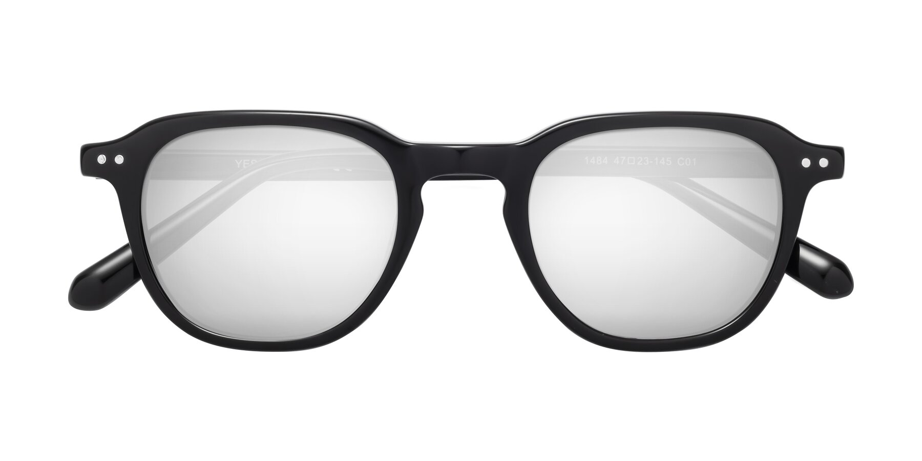 Folded Front of 1484 in Black with Silver Mirrored Lenses
