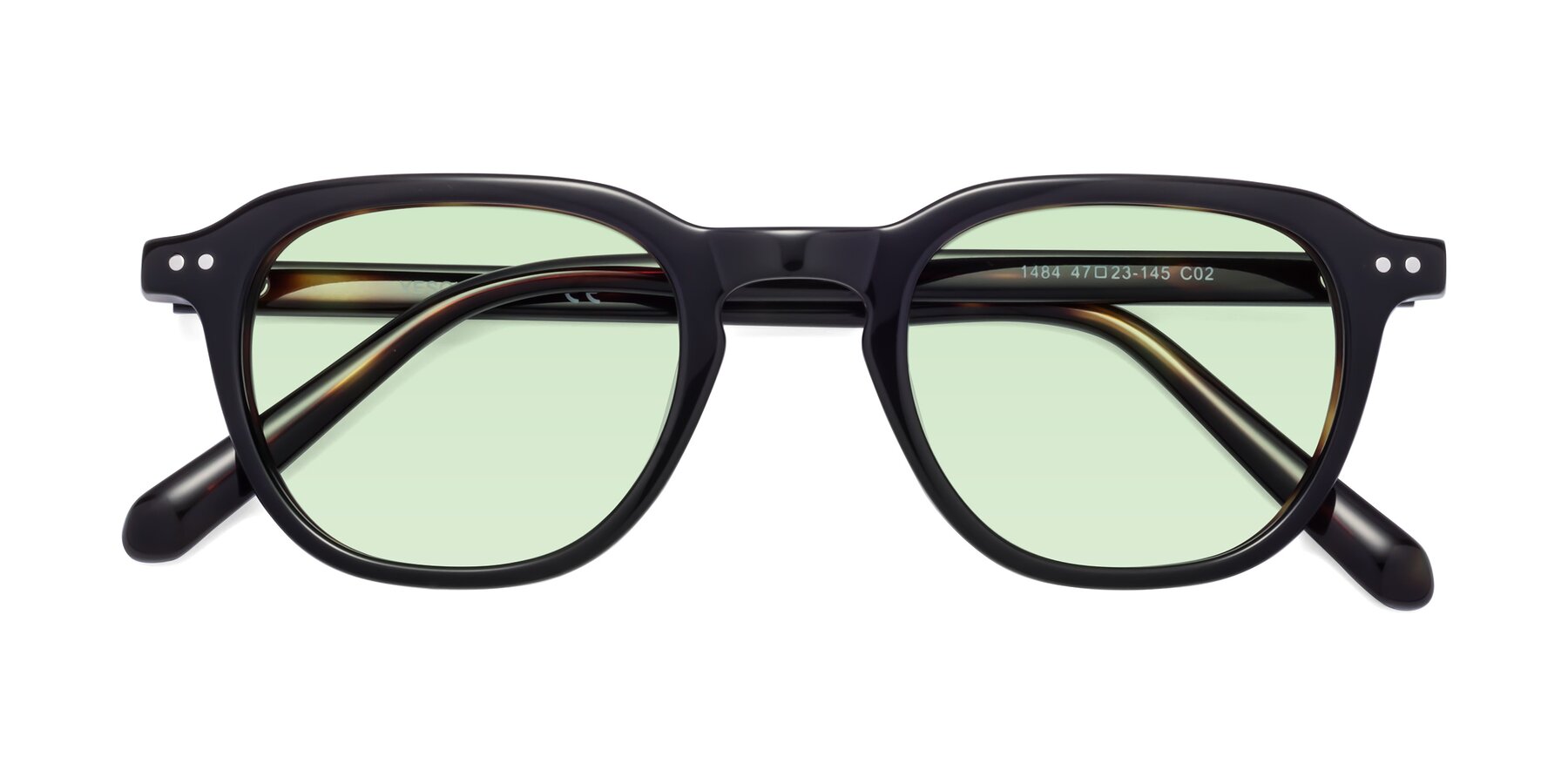 Folded Front of 1484 in Tortoise with Light Green Tinted Lenses