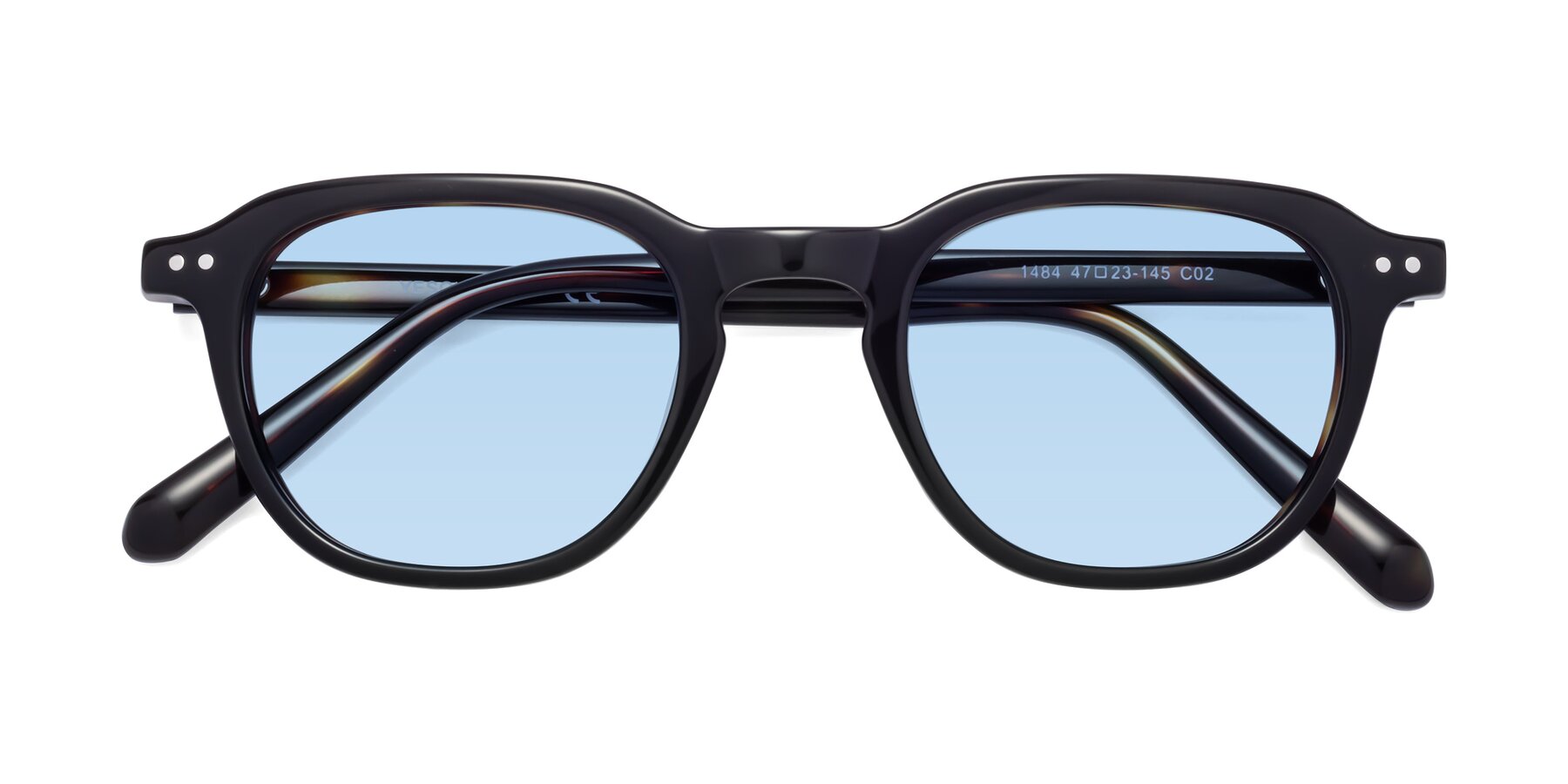 Folded Front of 1484 in Tortoise with Light Blue Tinted Lenses