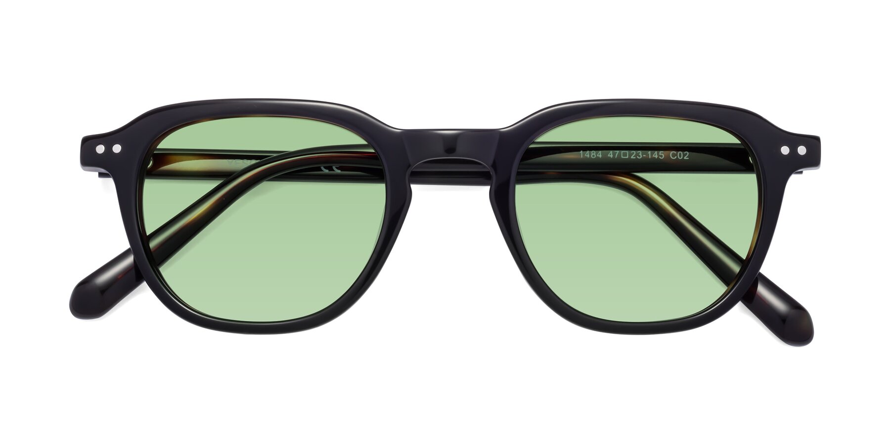 Folded Front of 1484 in Tortoise with Medium Green Tinted Lenses