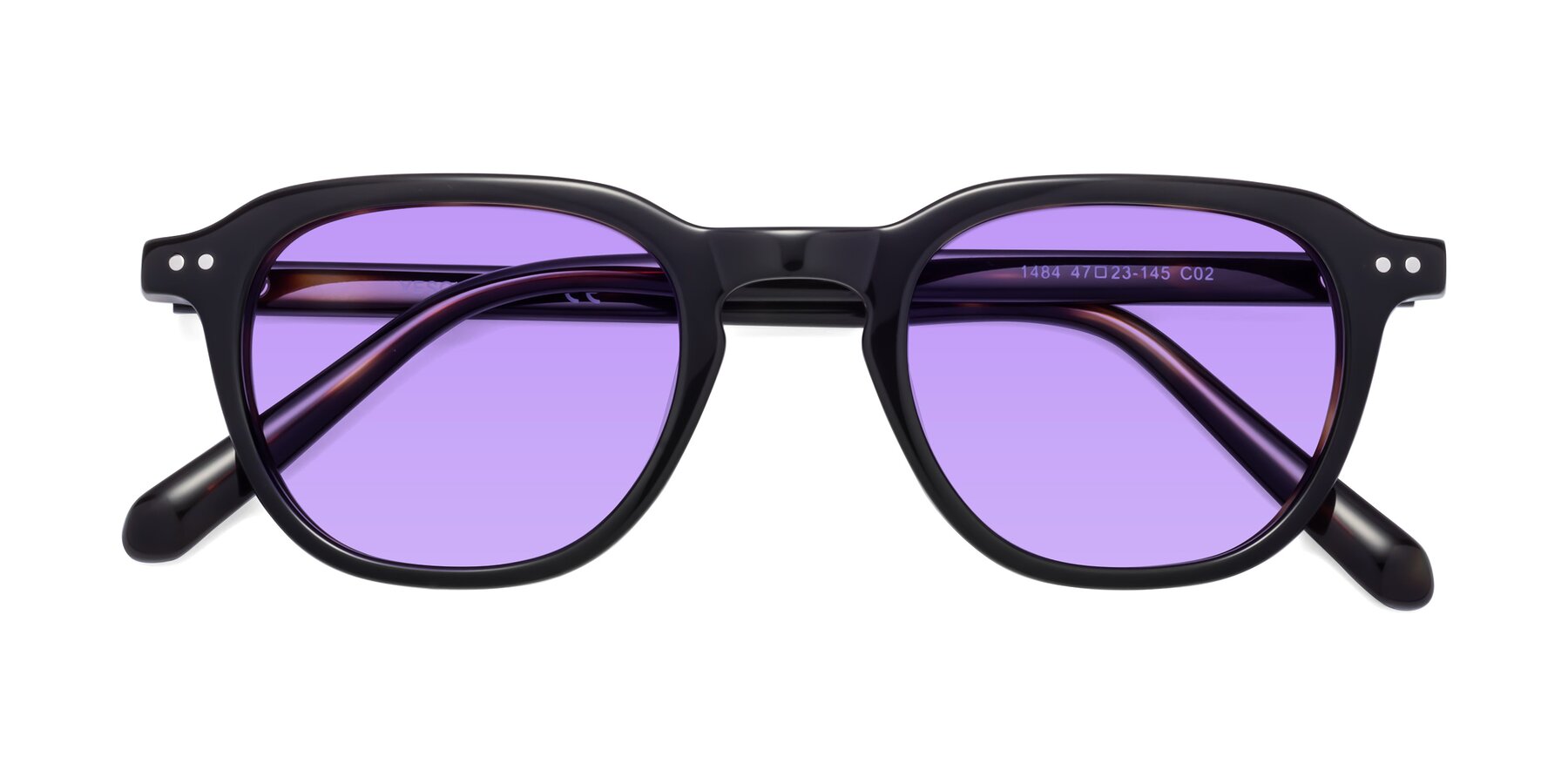 Folded Front of 1484 in Tortoise with Medium Purple Tinted Lenses