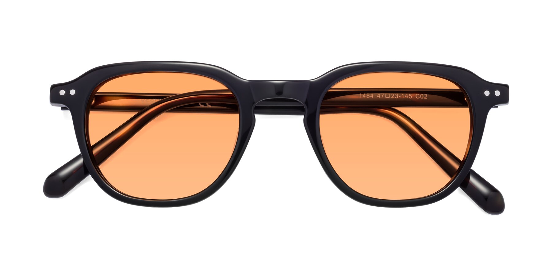 Folded Front of 1484 in Tortoise with Medium Orange Tinted Lenses