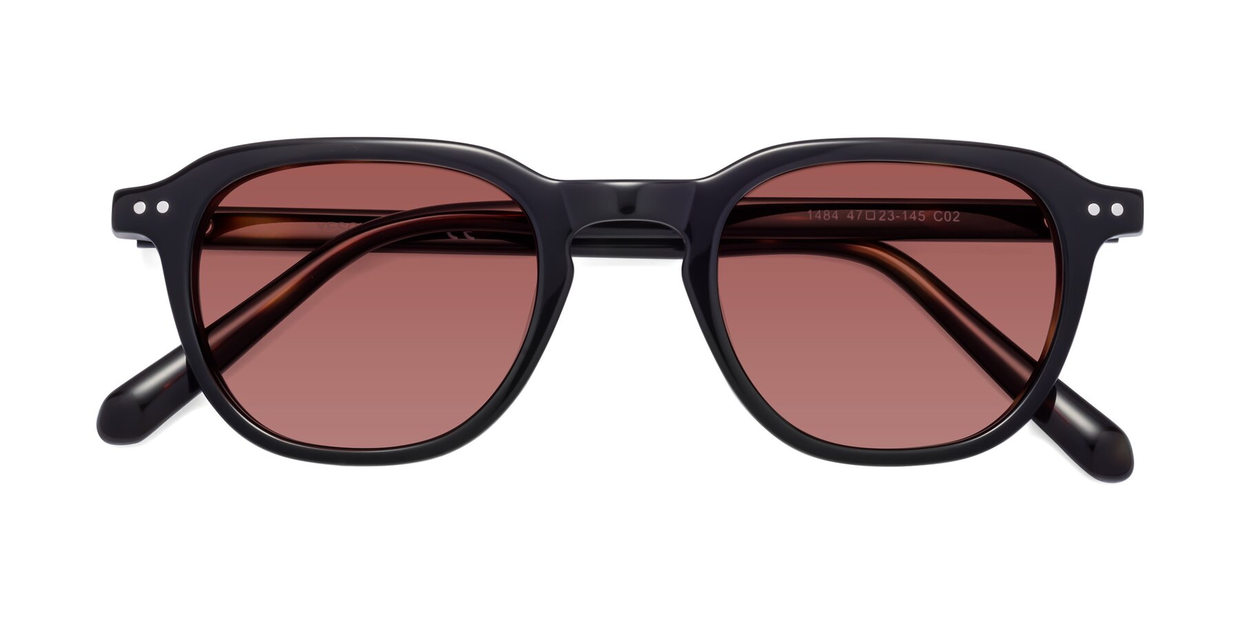 Folded Front of 1484 in Tortoise with Garnet Tinted Lenses