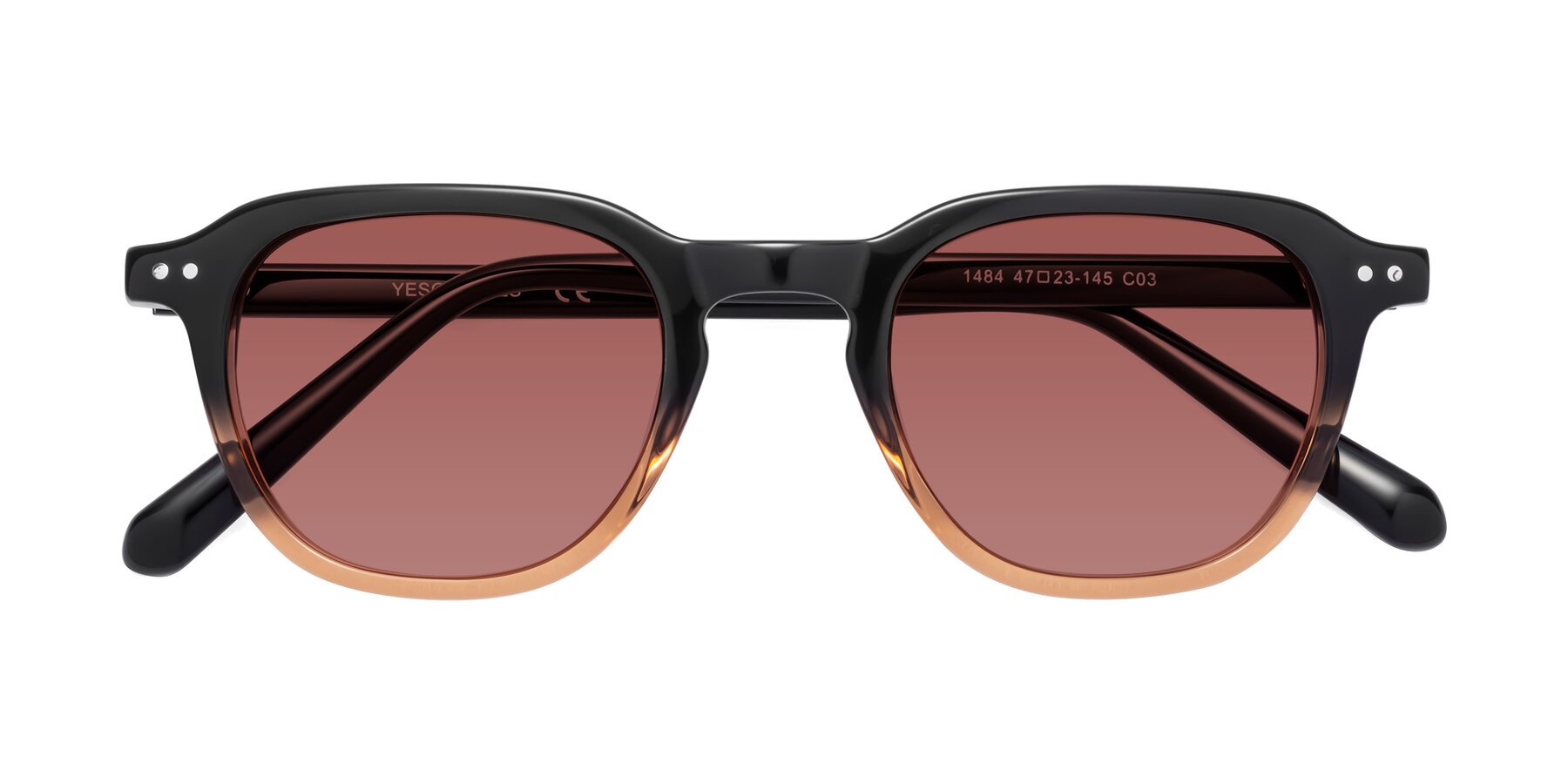 Folded Front of 1484 in Gradient Brown with Garnet Tinted Lenses