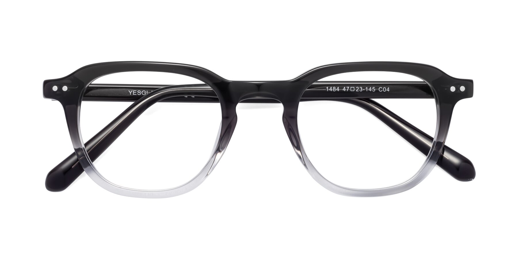 Folded Front of 1484 in Gradient Gray with Clear Reading Eyeglass Lenses
