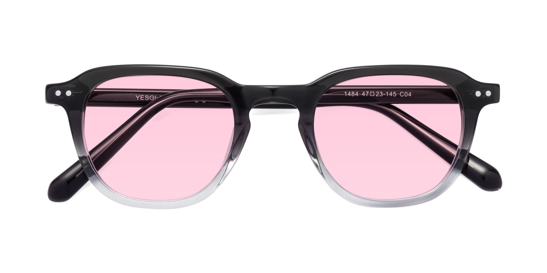 Folded Front of 1484 in Gradient Gray with Light Pink Tinted Lenses