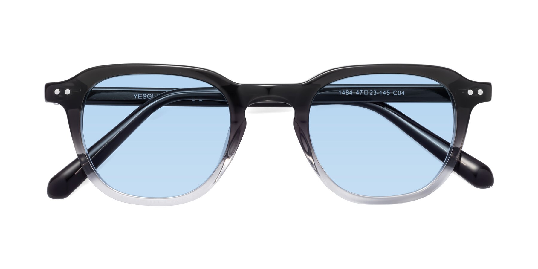 Folded Front of 1484 in Gradient Gray with Light Blue Tinted Lenses