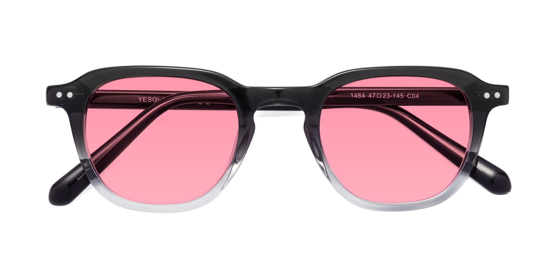 Folded Front of 1484 in Gradient Gray with Pink Tinted Lenses