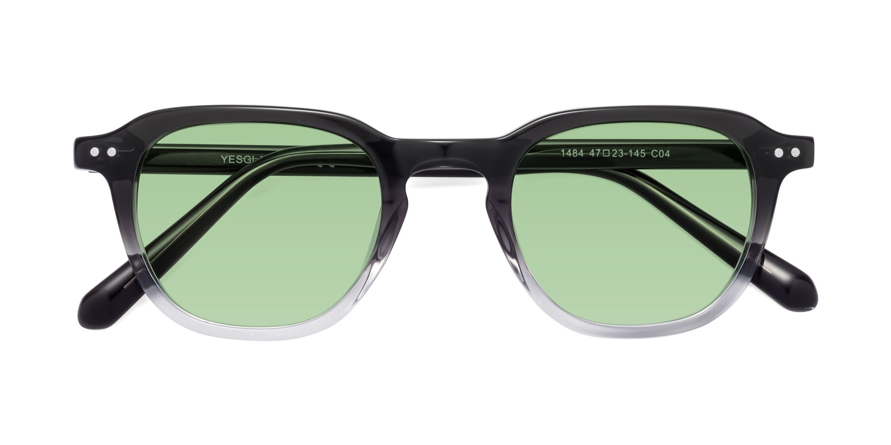 Folded Front of 1484 in Gradient Gray with Medium Green Tinted Lenses