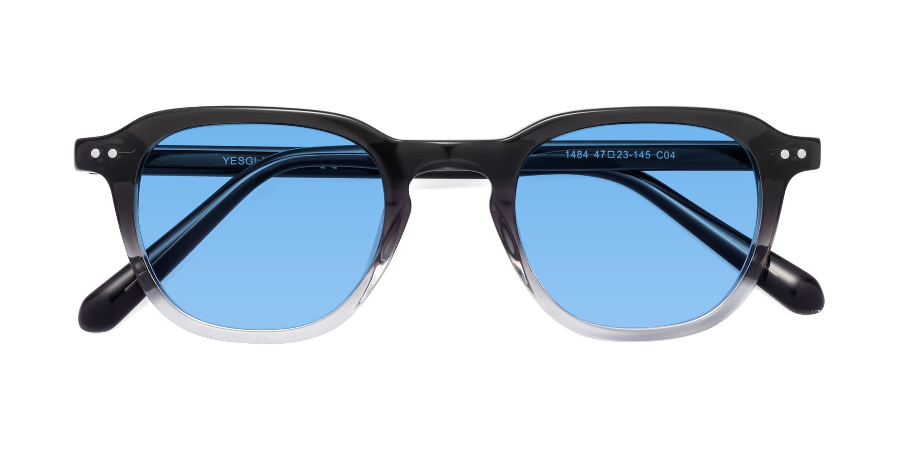 Folded Front of 1484 in Gradient Gray with Medium Blue Tinted Lenses