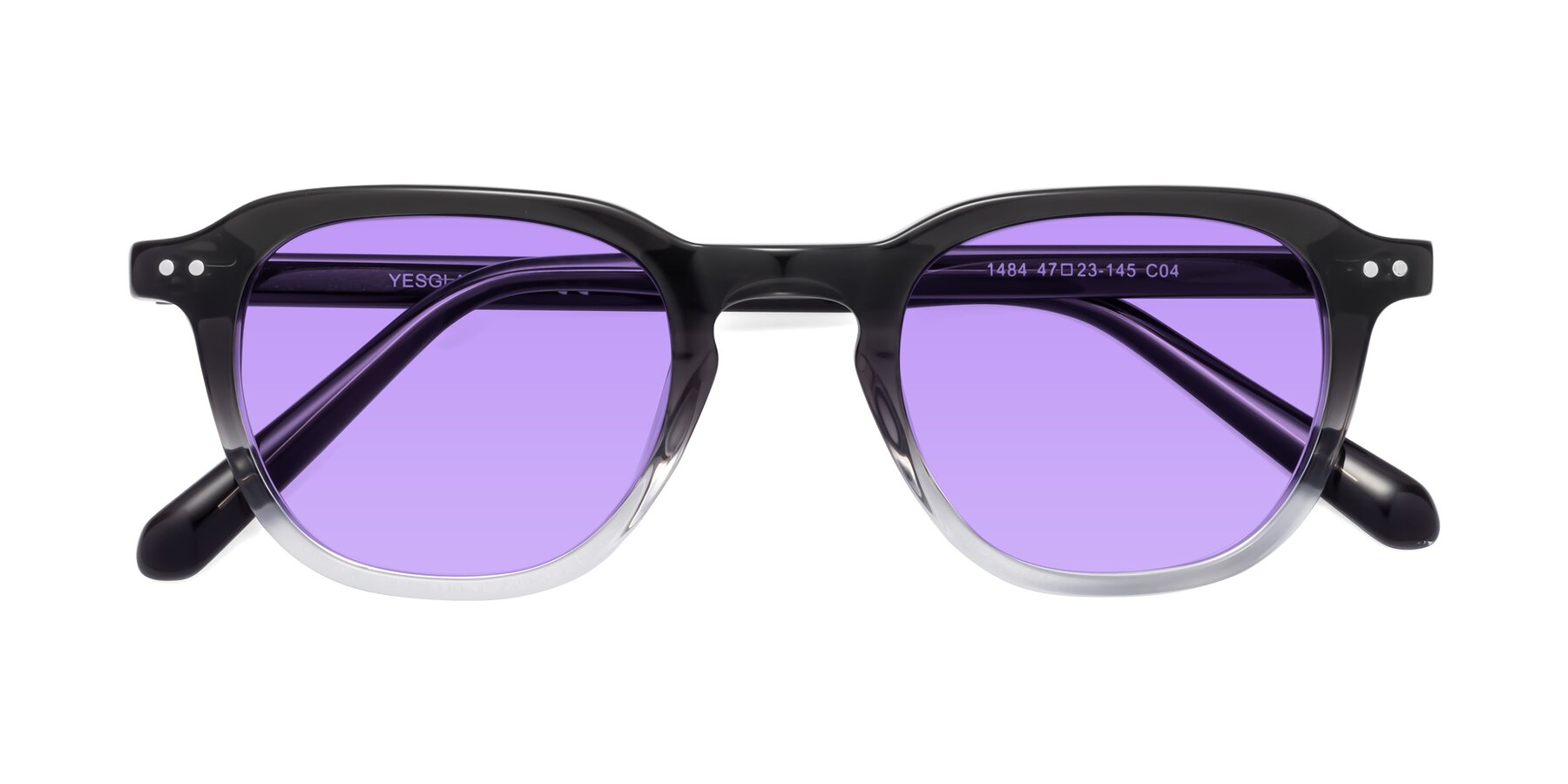Folded Front of 1484 in Gradient Gray with Medium Purple Tinted Lenses