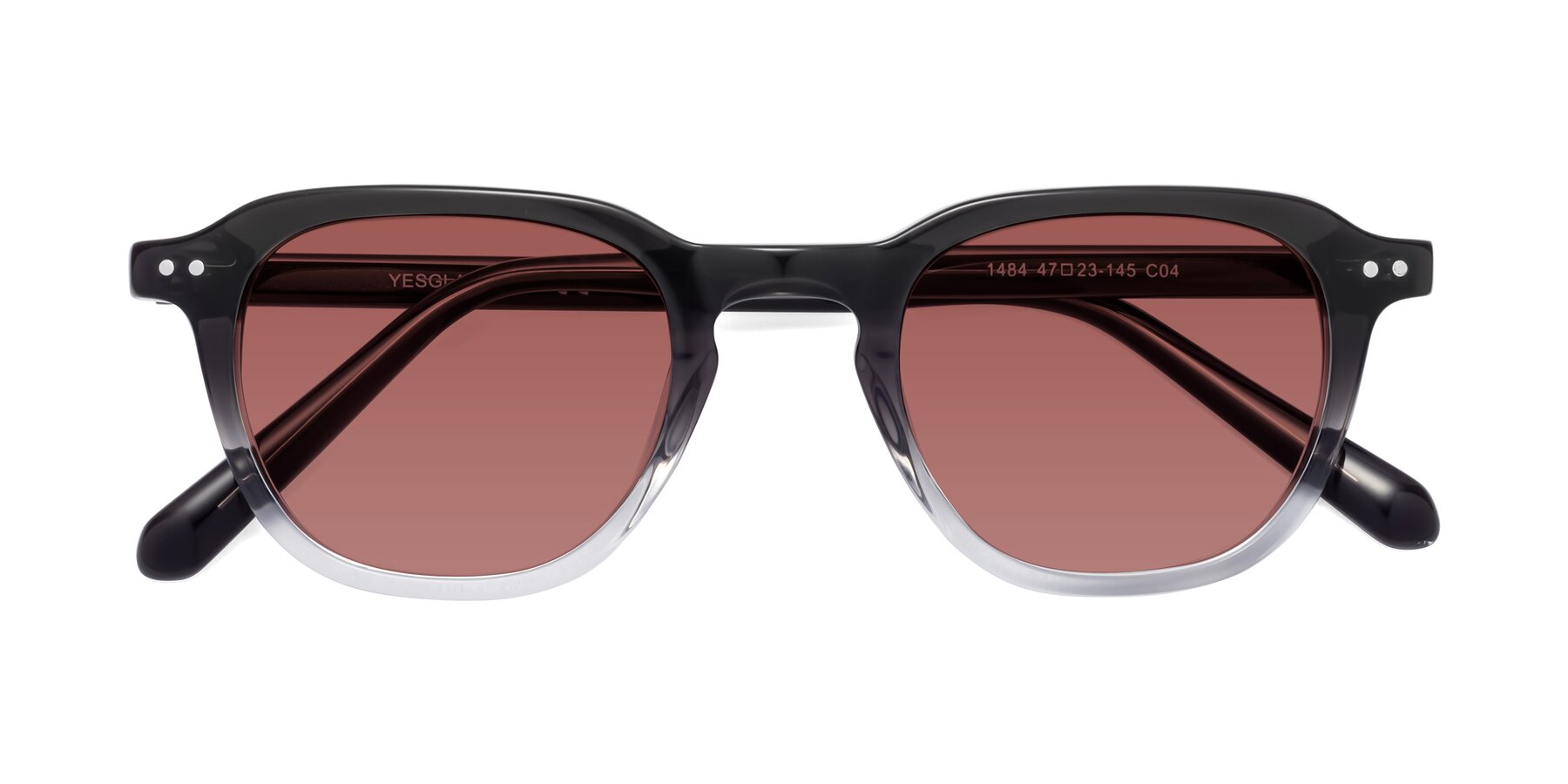 Folded Front of 1484 in Gradient Gray with Garnet Tinted Lenses