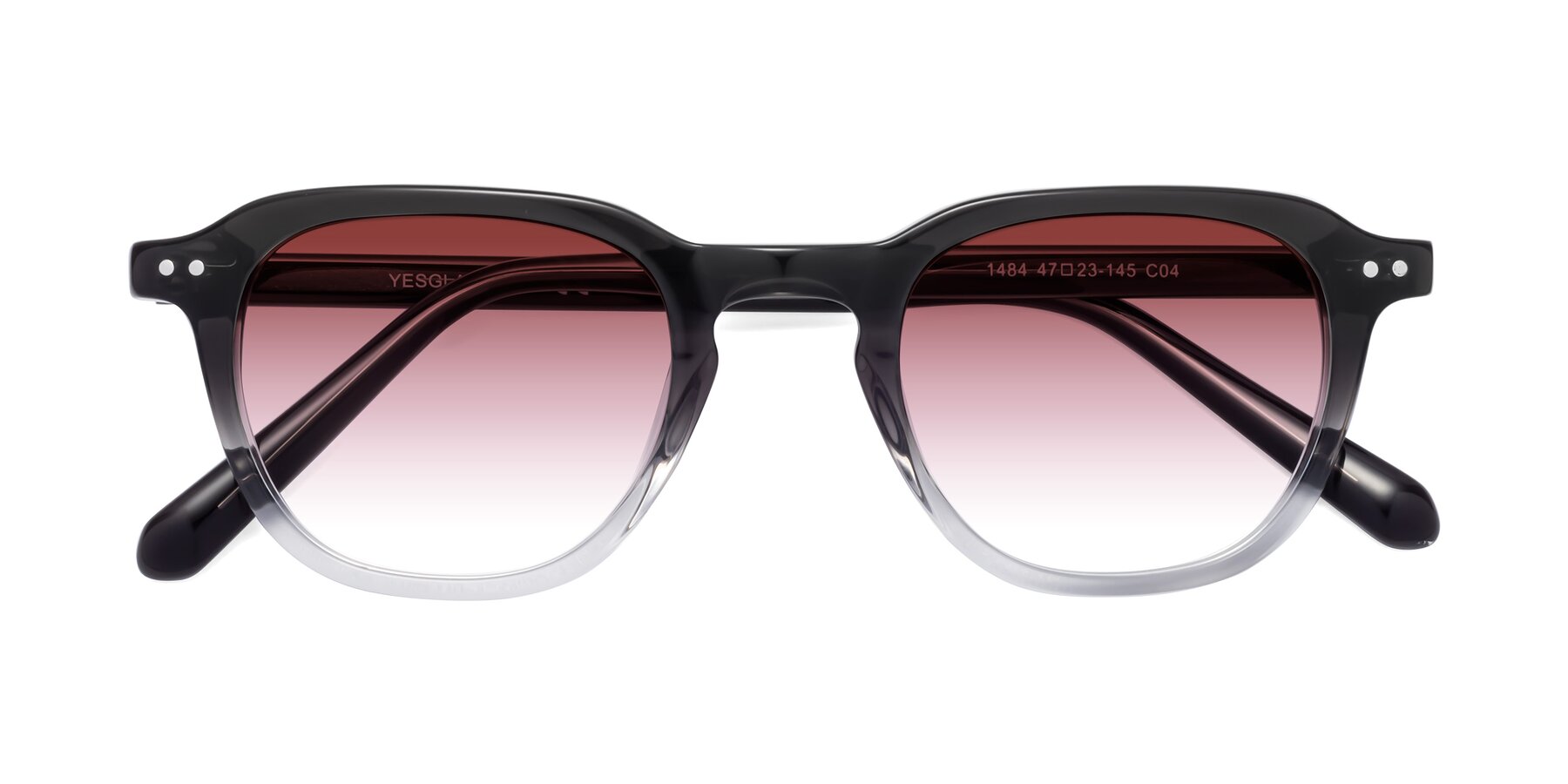 Folded Front of 1484 in Gradient Gray with Garnet Gradient Lenses