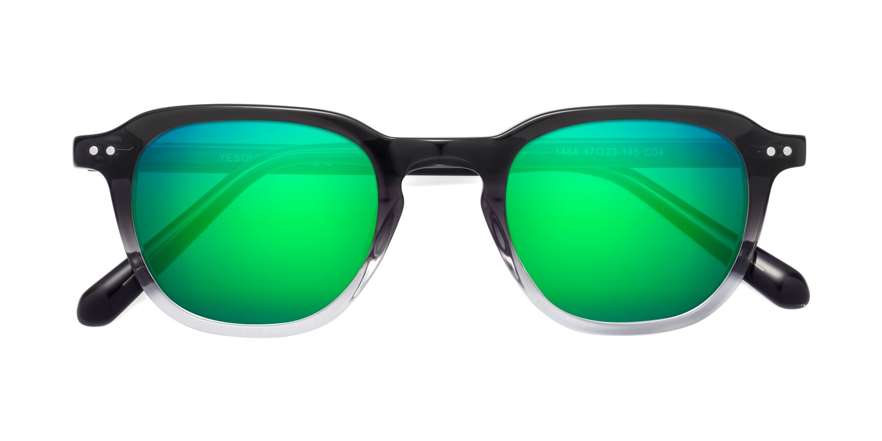 Folded Front of 1484 in Gradient Gray with Green Mirrored Lenses