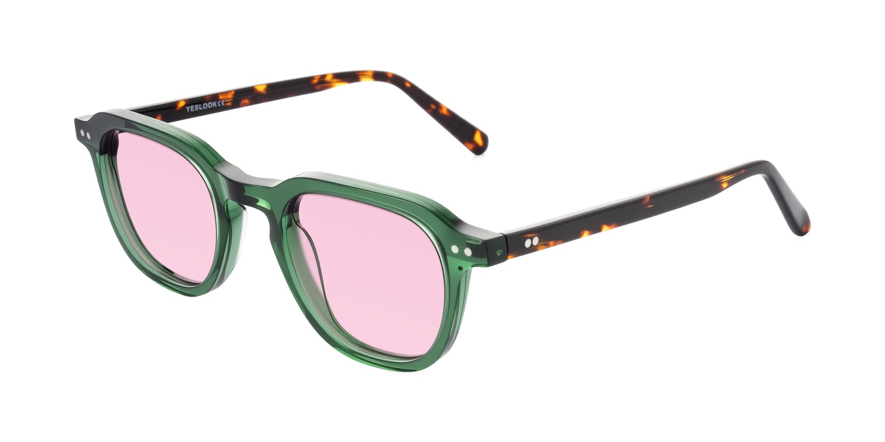Angle of 1484 in Green/Tortoise with Light Pink Tinted Lenses
