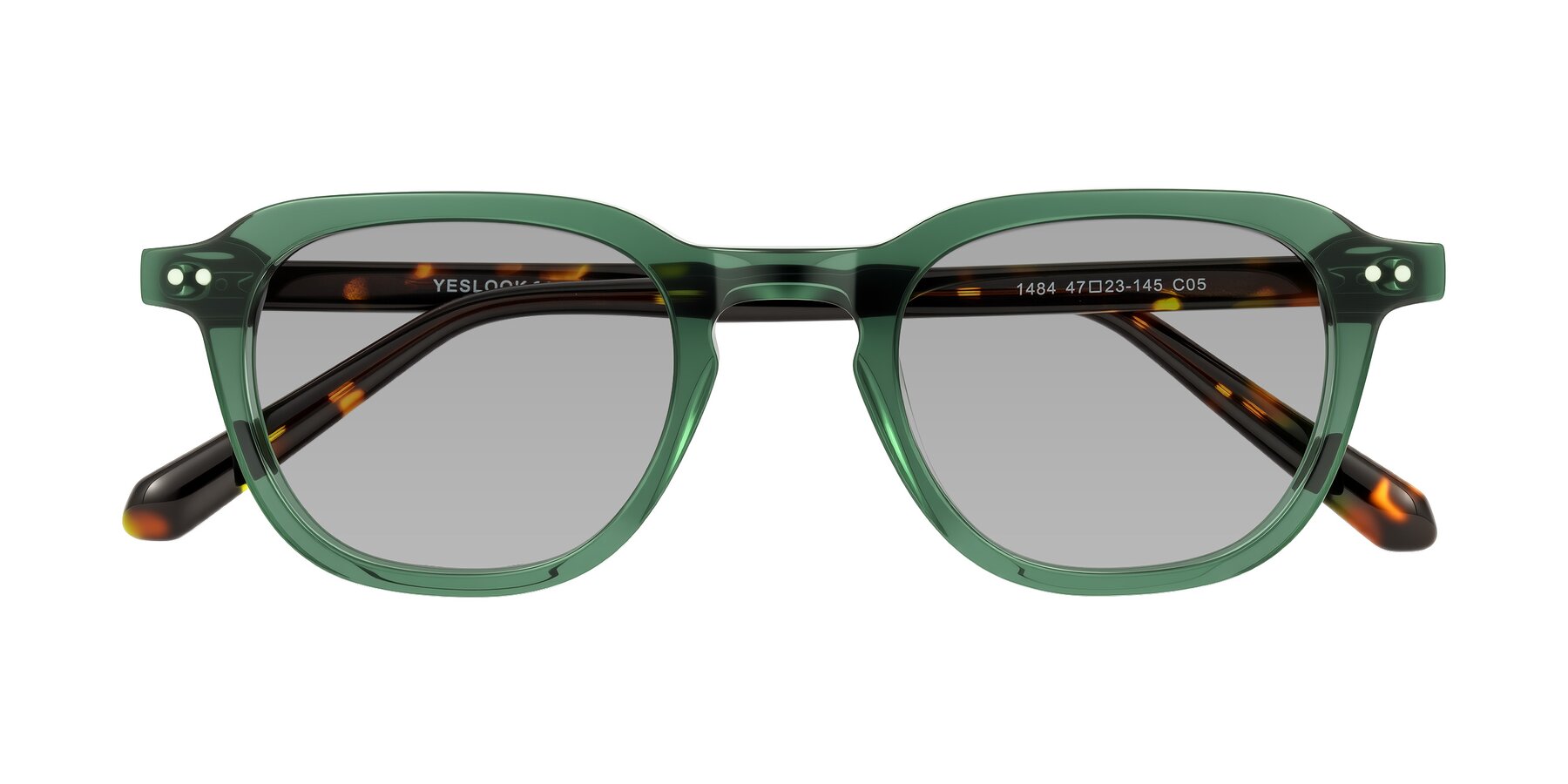 Folded Front of 1484 in Green/Tortoise with Light Gray Tinted Lenses