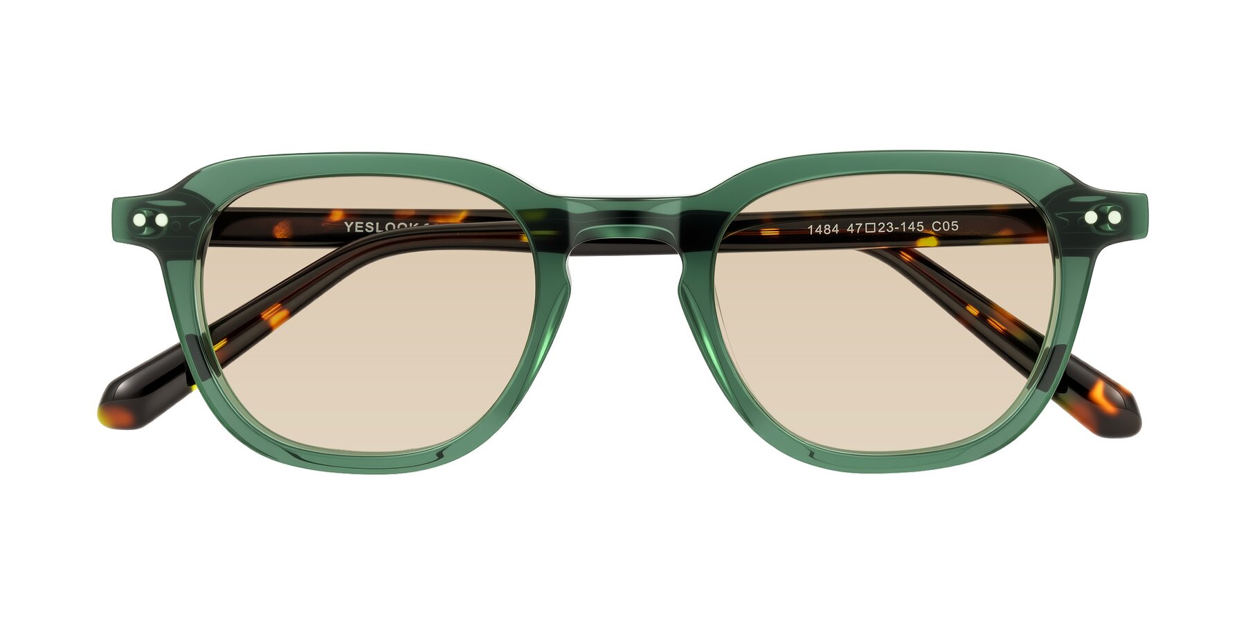 Folded Front of 1484 in Green/Tortoise with Light Brown Tinted Lenses