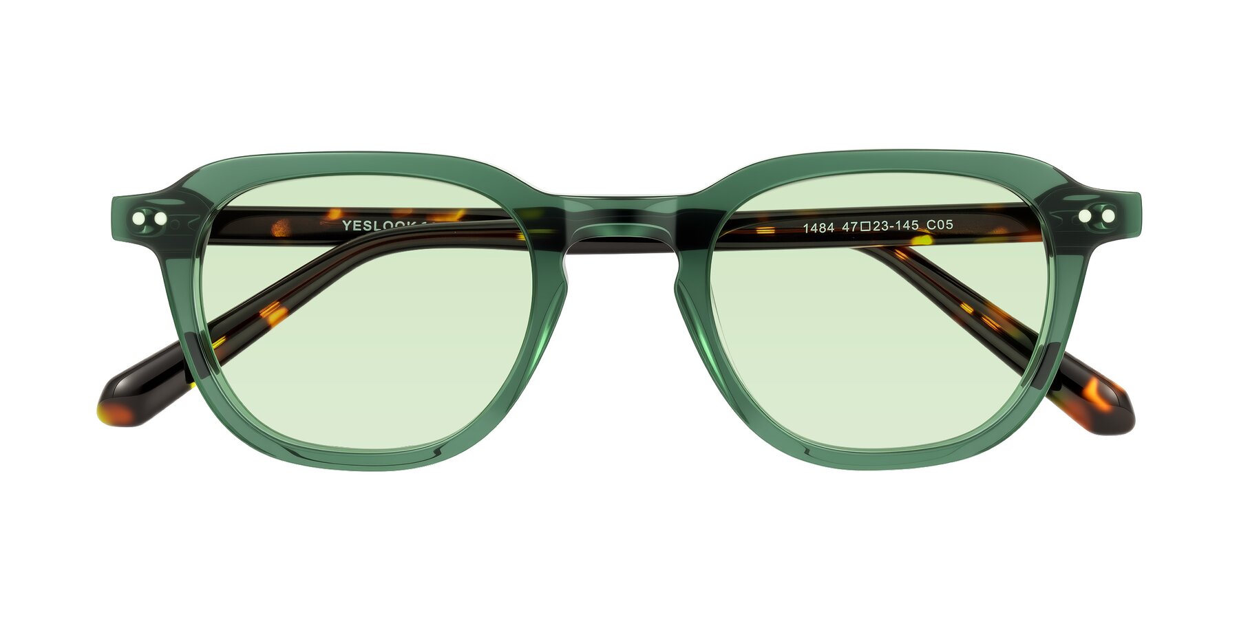 Folded Front of 1484 in Green/Tortoise with Light Green Tinted Lenses