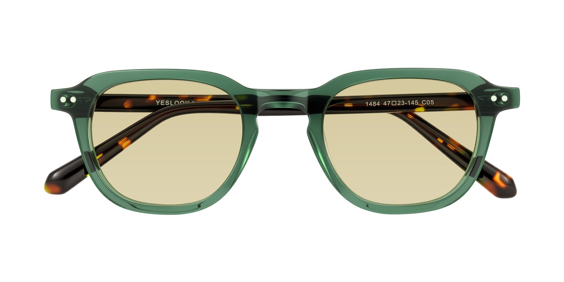 Folded Front of 1484 in Green/Tortoise with Light Champagne Tinted Lenses