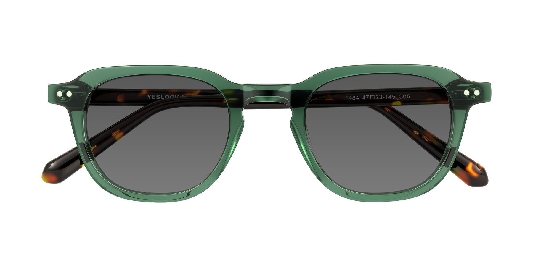Folded Front of 1484 in Green/Tortoise with Medium Gray Tinted Lenses