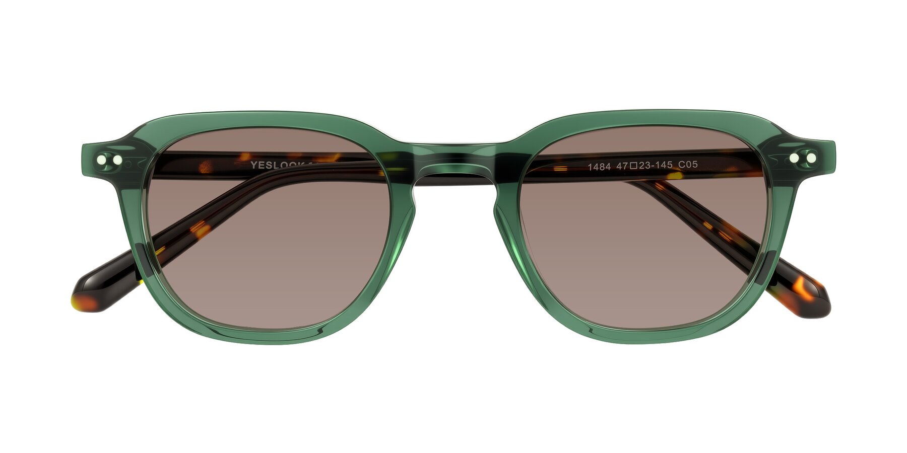 Folded Front of 1484 in Green/Tortoise with Medium Brown Tinted Lenses