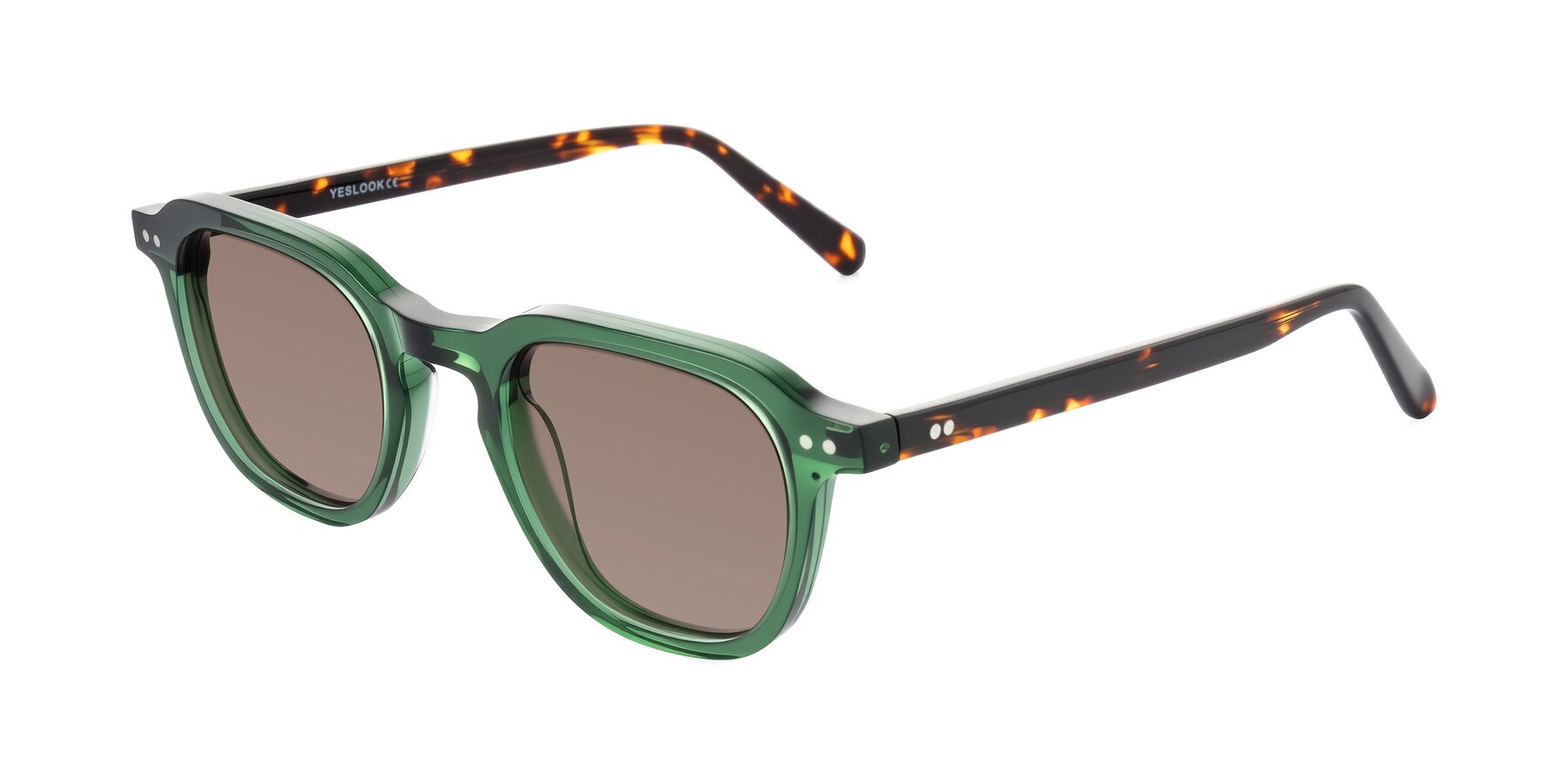 Angle of 1484 in Green/Tortoise with Medium Brown Tinted Lenses