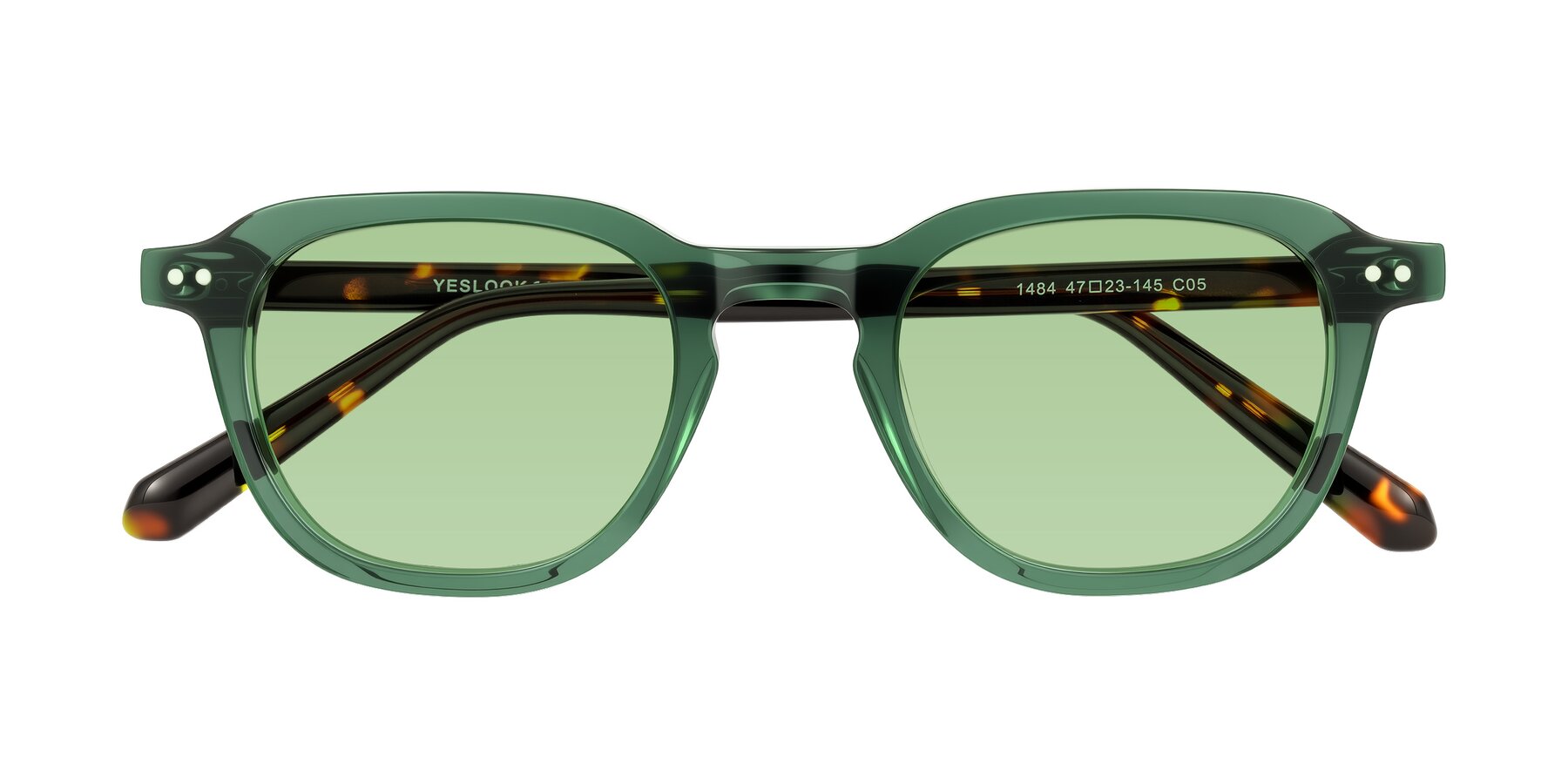 Folded Front of 1484 in Green/Tortoise with Medium Green Tinted Lenses