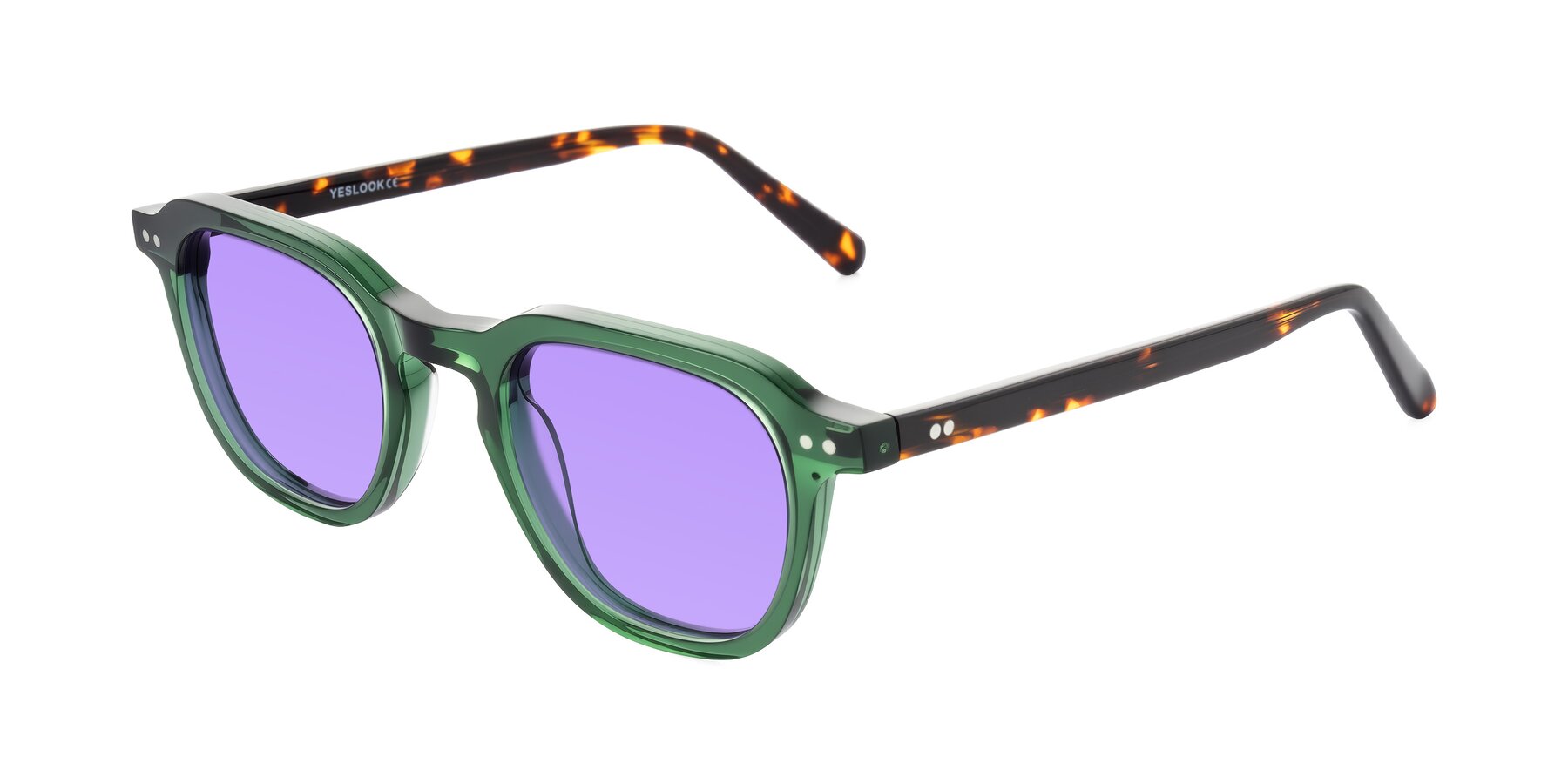 Angle of 1484 in Green/Tortoise with Medium Purple Tinted Lenses