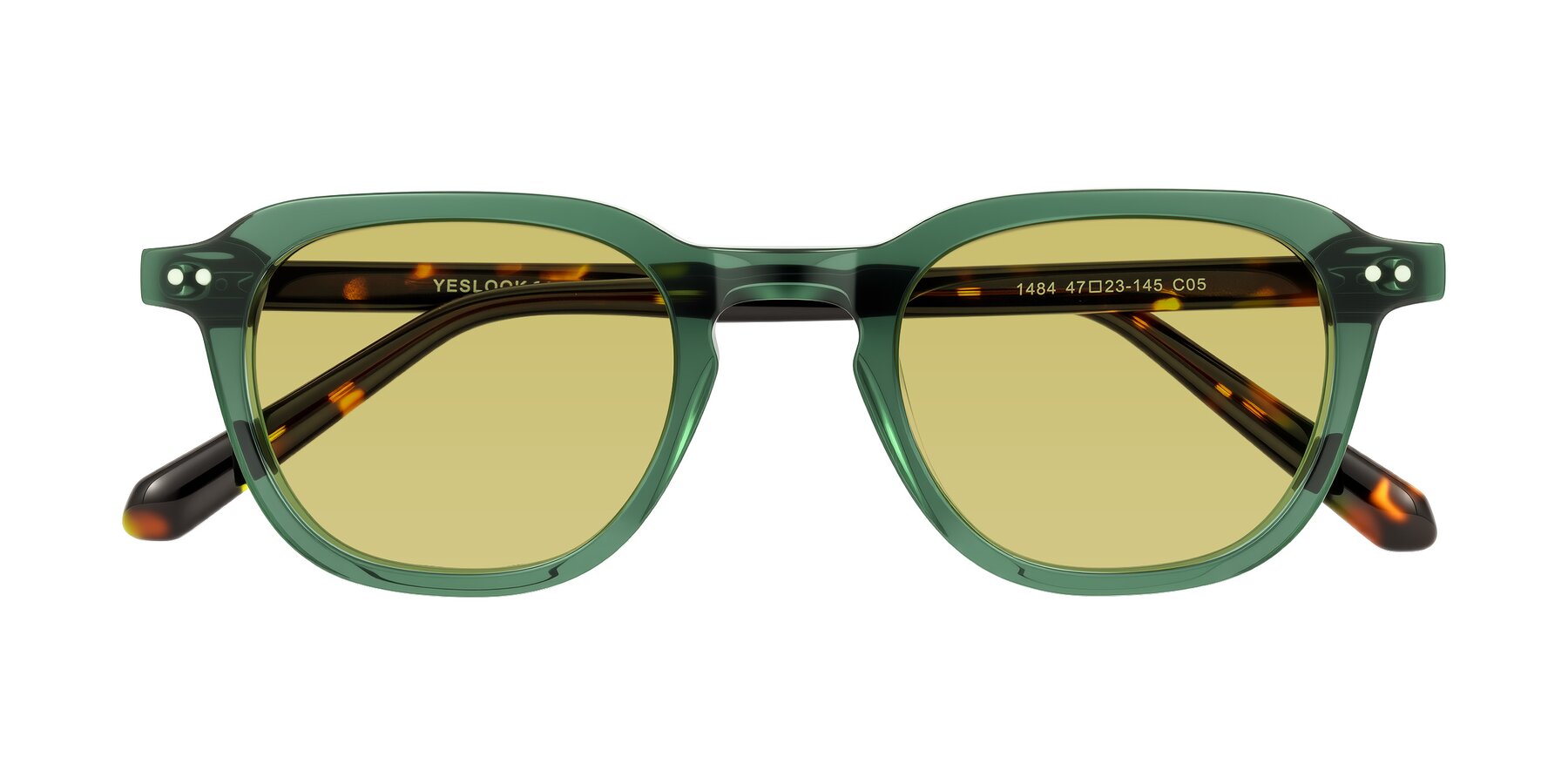 Folded Front of 1484 in Green/Tortoise with Medium Champagne Tinted Lenses
