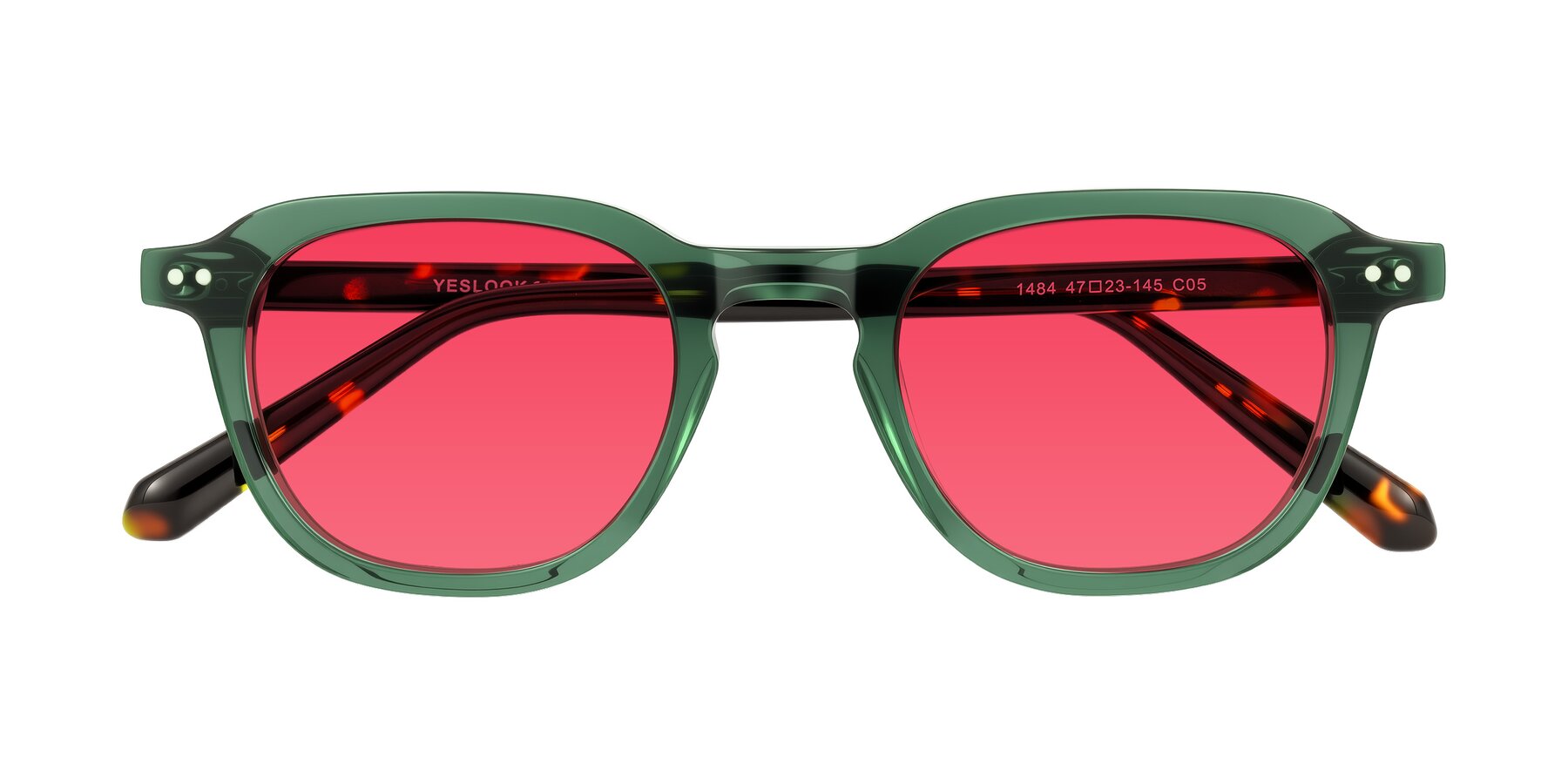 Folded Front of 1484 in Green/Tortoise with Red Tinted Lenses
