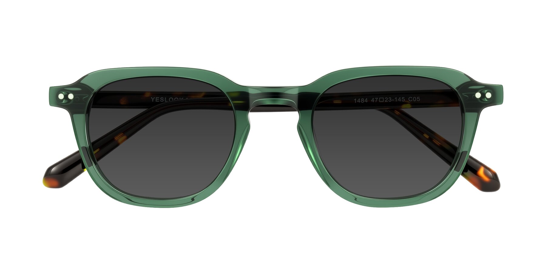 Folded Front of 1484 in Green/Tortoise with Gray Tinted Lenses