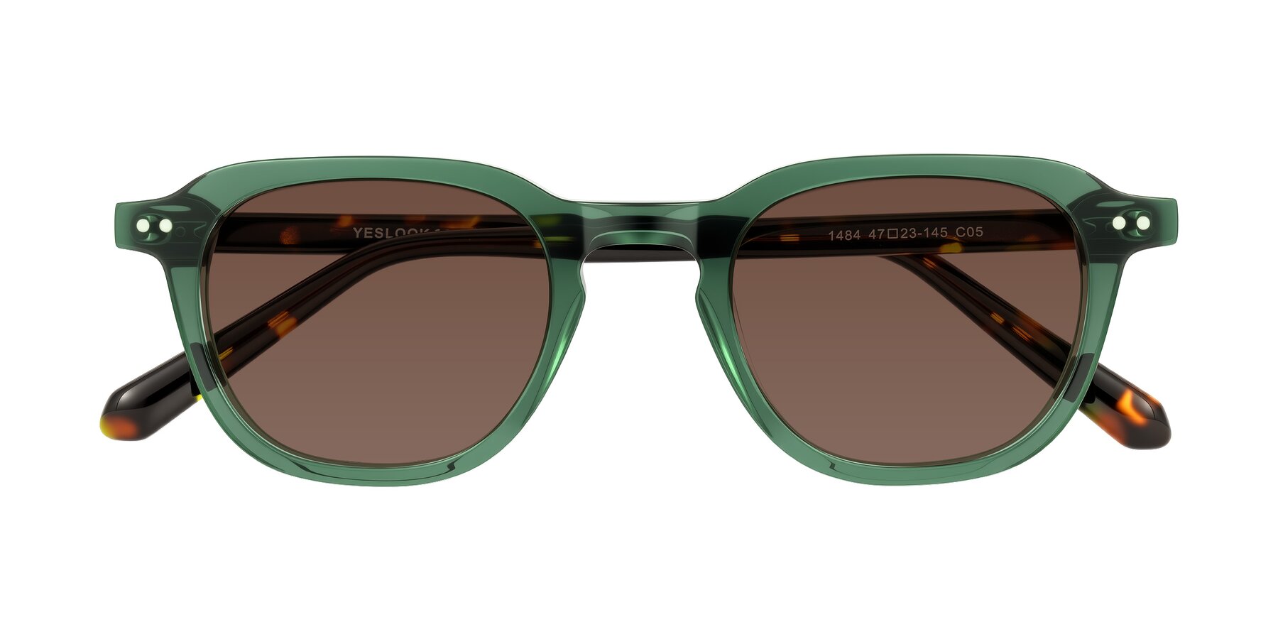 Folded Front of 1484 in Green/Tortoise with Brown Tinted Lenses