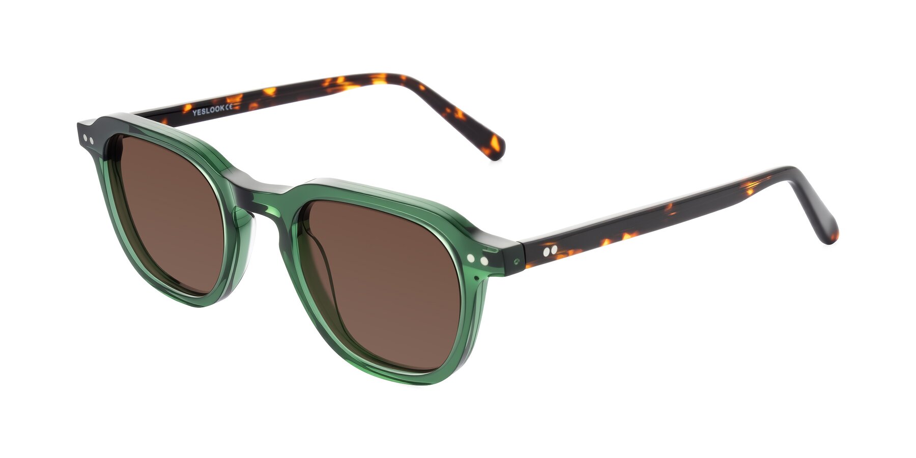 Angle of 1484 in Green/Tortoise with Brown Tinted Lenses