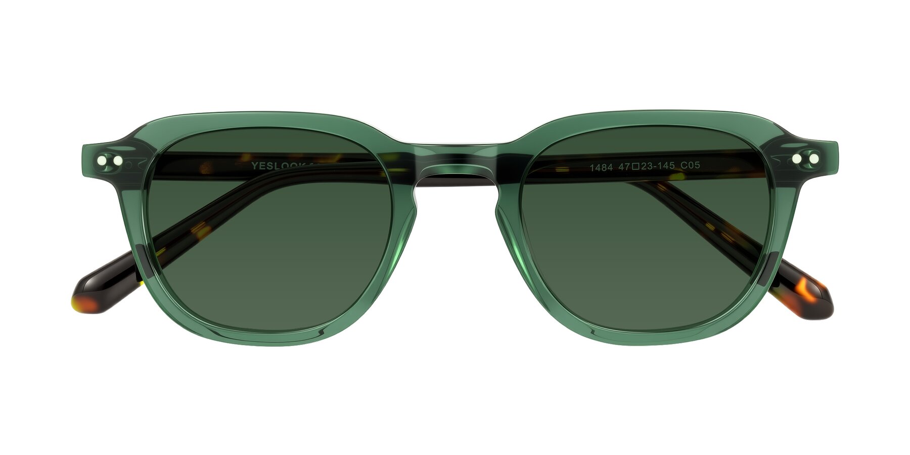Folded Front of 1484 in Green/Tortoise with Green Tinted Lenses