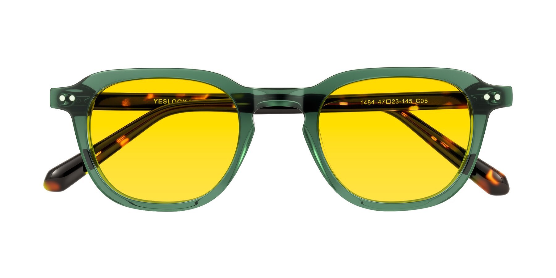 Folded Front of 1484 in Green/Tortoise with Yellow Tinted Lenses
