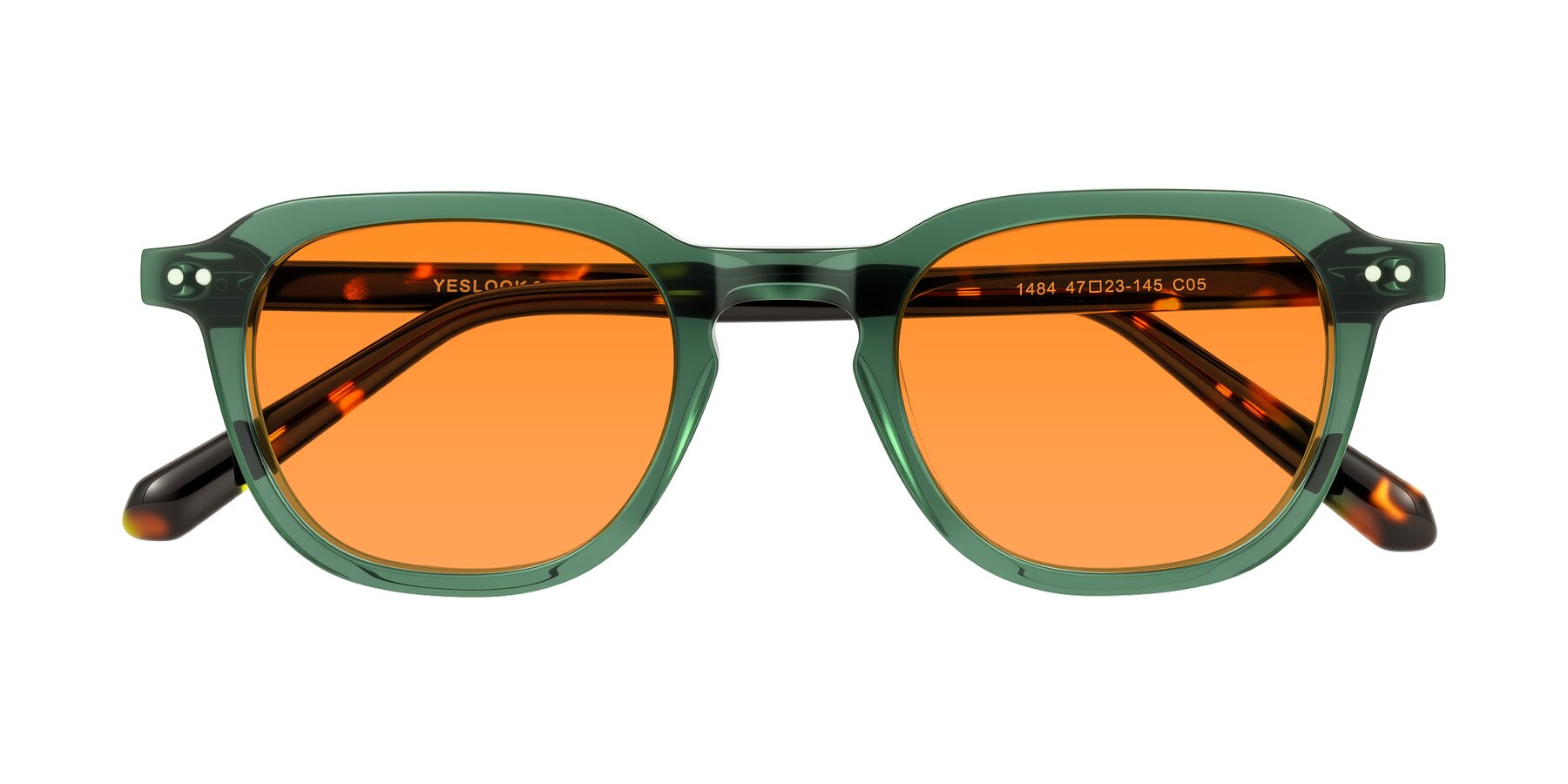Folded Front of 1484 in Green/Tortoise with Orange Tinted Lenses