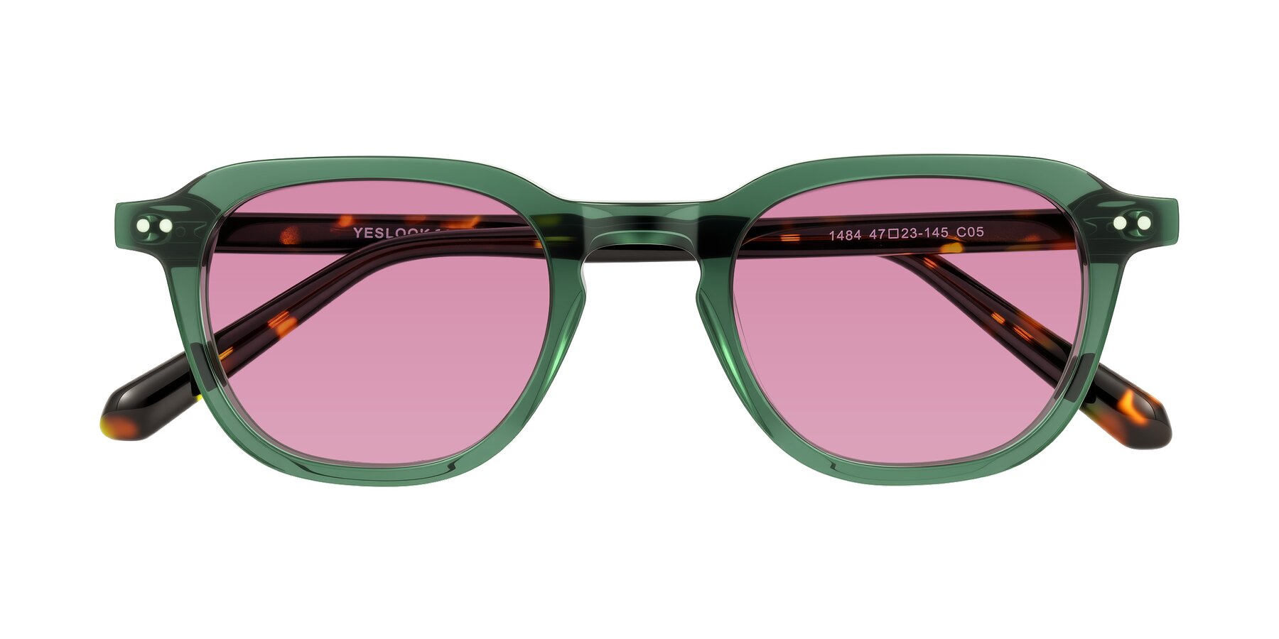 Folded Front of 1484 in Green/Tortoise with Medium Wine Tinted Lenses