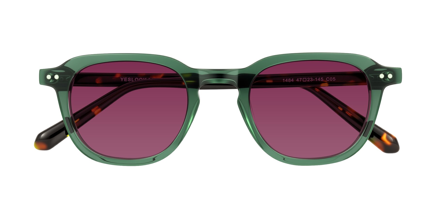 Folded Front of 1484 in Green/Tortoise with Wine Tinted Lenses