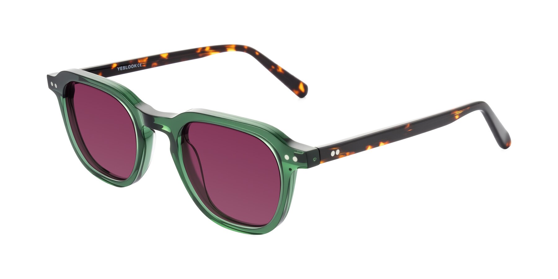 Angle of 1484 in Green/Tortoise with Wine Tinted Lenses