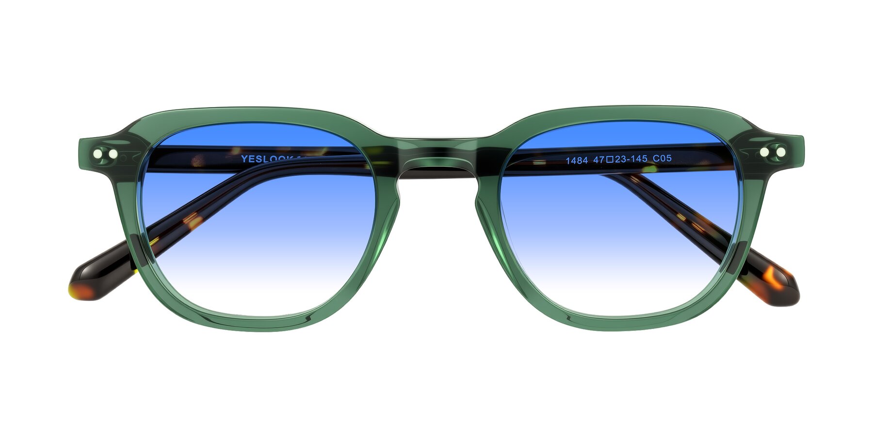 Folded Front of 1484 in Green/Tortoise with Blue Gradient Lenses