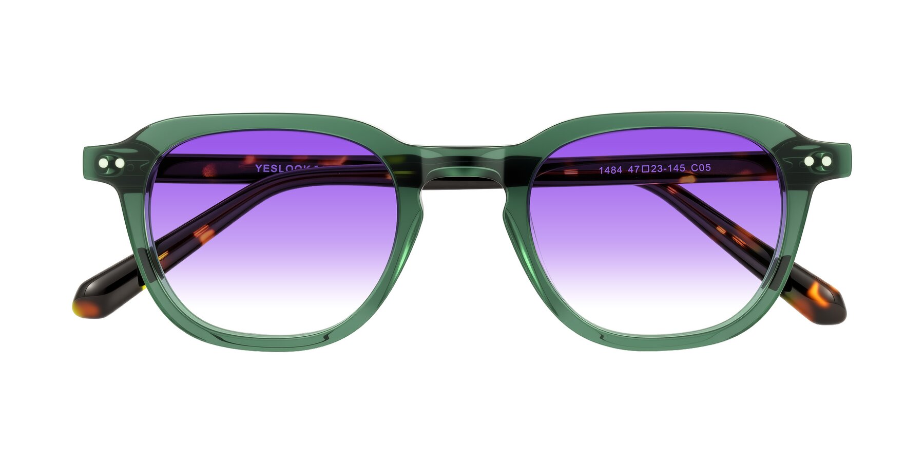 Folded Front of 1484 in Green/Tortoise with Purple Gradient Lenses