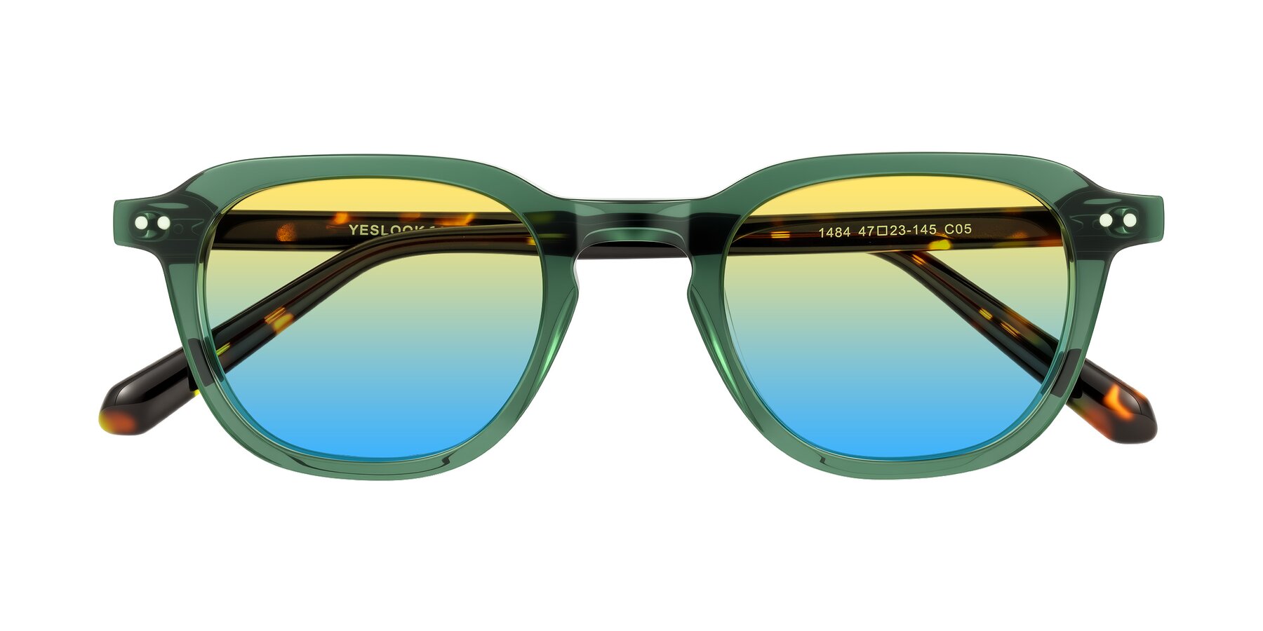 Folded Front of 1484 in Green/Tortoise with Yellow / Blue Gradient Lenses
