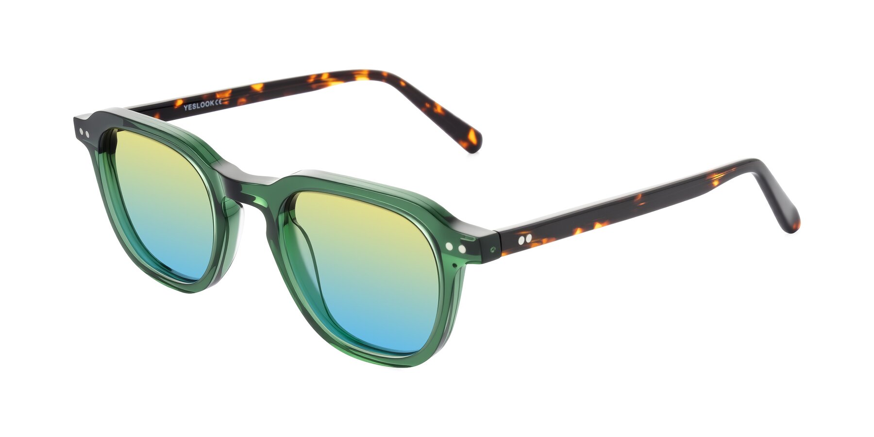 Angle of 1484 in Green/Tortoise with Yellow / Blue Gradient Lenses
