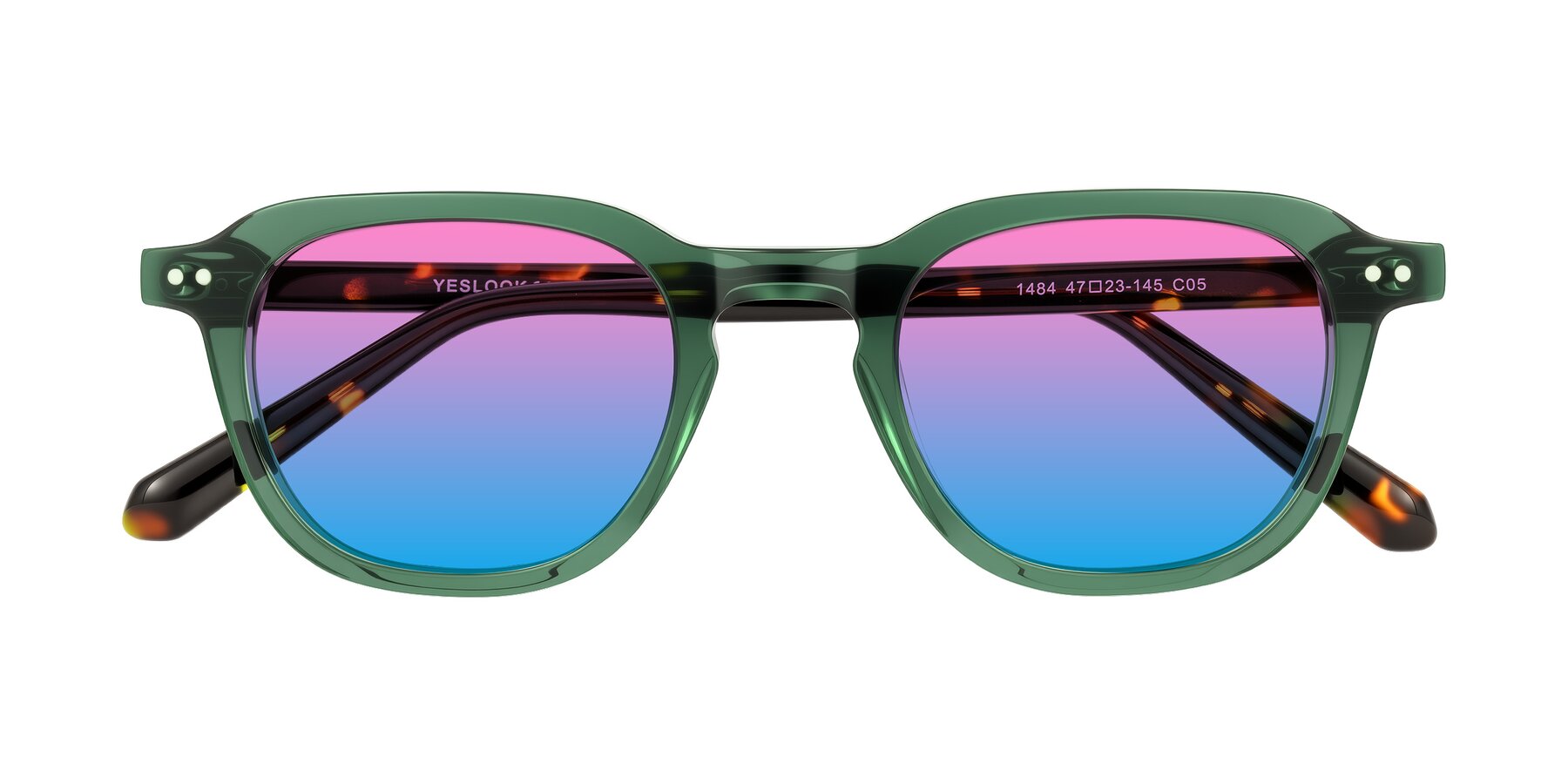 Folded Front of 1484 in Green/Tortoise with Pink / Blue Gradient Lenses