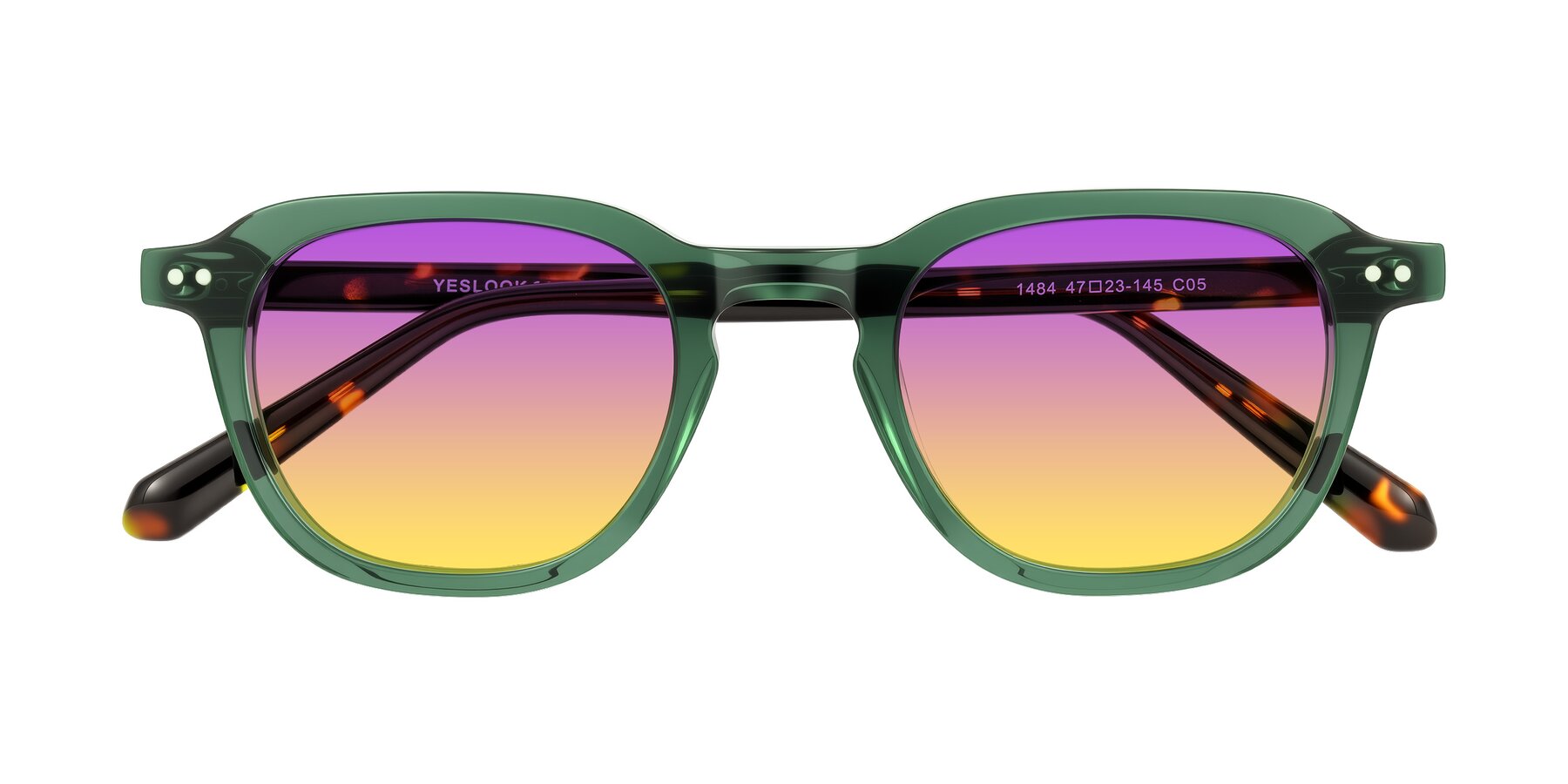 Folded Front of 1484 in Green/Tortoise with Purple / Yellow Gradient Lenses