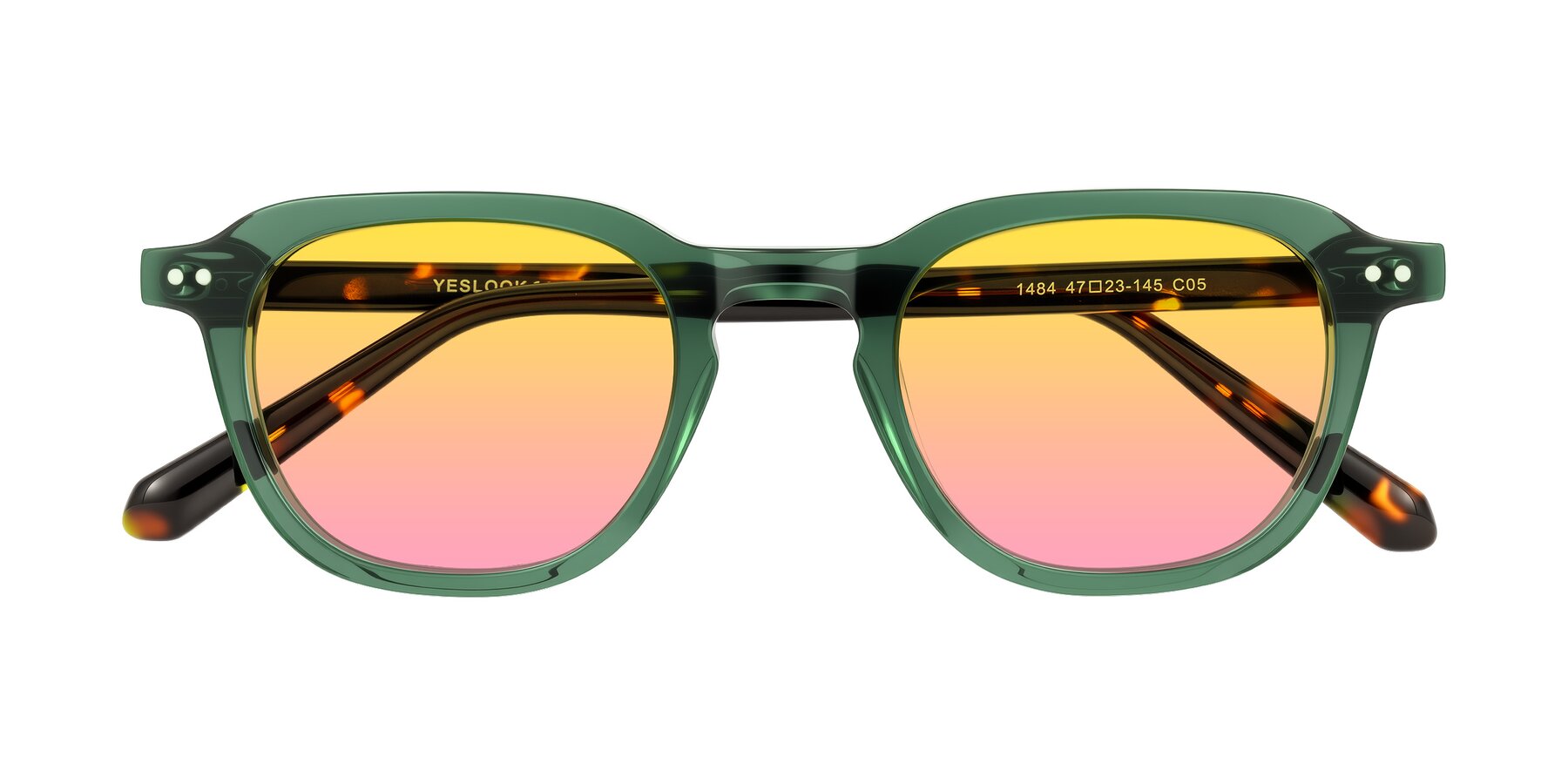 Folded Front of 1484 in Green/Tortoise with Yellow / Pink Gradient Lenses