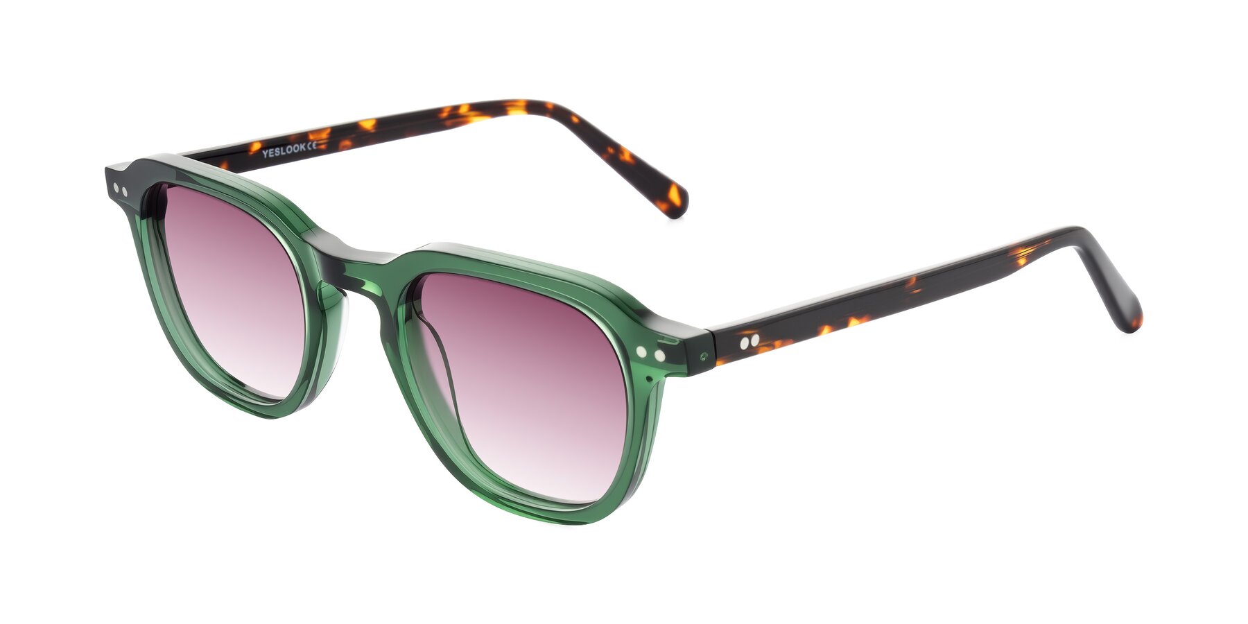 Angle of 1484 in Green/Tortoise with Wine Gradient Lenses