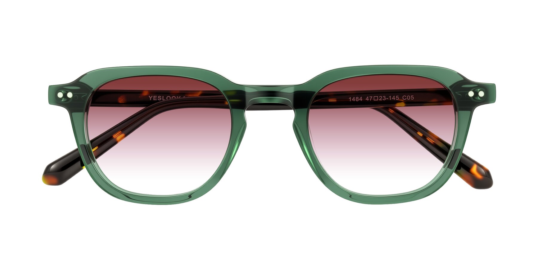 Folded Front of 1484 in Green/Tortoise with Garnet Gradient Lenses