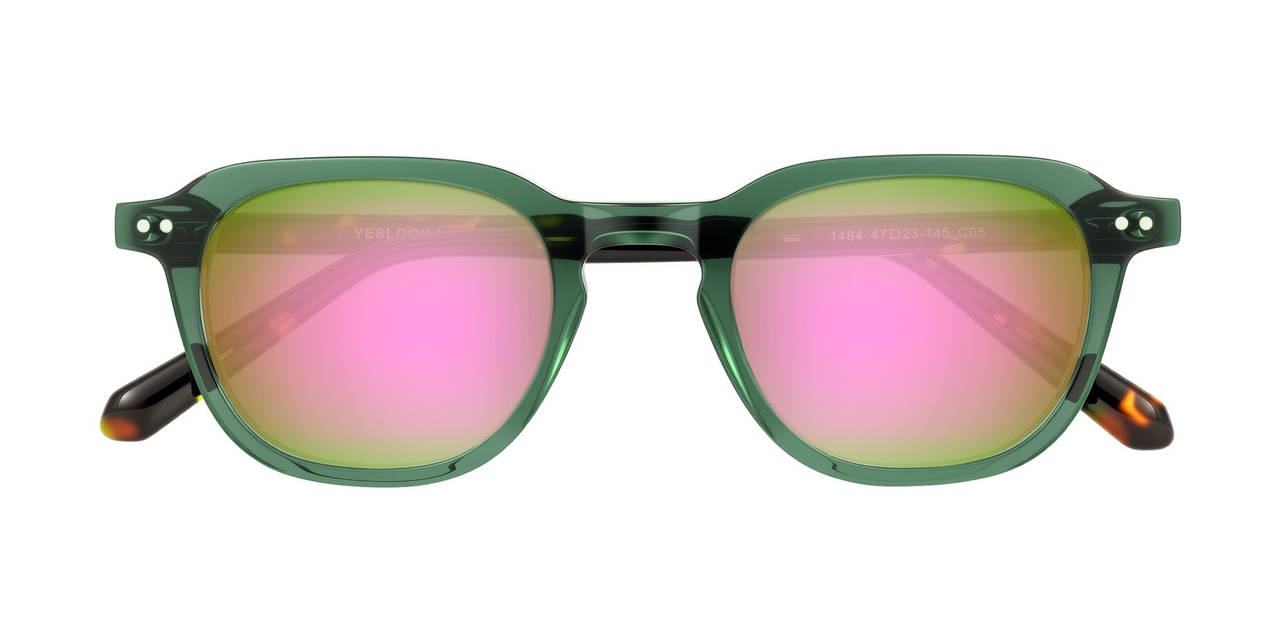 Folded Front of 1484 in Green/Tortoise with Pink Mirrored Lenses